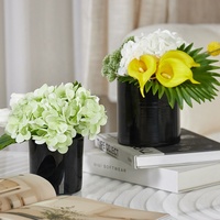 Ensemble de fleurs artificielles réalistes en hydrangea et calla, 200mm*200mm*260mm, avec vase en verre, pour le Nouvel An chinois