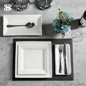 Weiße quadratische Porzellan teller 10,25 Zoll Restaurant gebrauchte Keramik Essteller