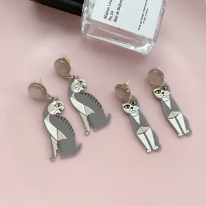 5cm designer custom long grand polymère argile 925 argent acrylique léopard animal chat boucles d'oreilles bijoux oreille anneaux en vrac