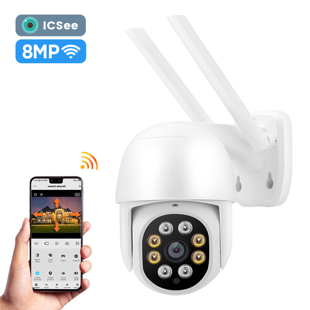ICSEE 8MP 4K AI Human Detection IP Wireless Speed Dome PTZ Camera Outdoor Waterproof Smart Auto Tracking WiFi CMOS Cloud Storage