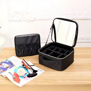 Estuche de <span class=keywords><strong>Maquillaje</strong></span> de Gran Capacidad, Maleta de Cosméticos de PU Moderna <span class=keywords><strong>con</strong></span> Espejo de Pantalla <span class=keywords><strong>Completa</strong></span>, Cierre de Cremallera, Bolsa de Almacenamiento de Cosméticos de Viaje - Product Image 1