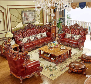 Lüks kraliyet avrupa deri kesit kanepe katı ahşap oyma İskandinav tarzı bütün ev mobilya seti otel Villa daire - Product Image 2