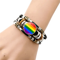 Fabricant LGBTQ Gay Pride Love is Love Wins Rainbow Flag Design Bracelet Snap Button Charm LGBT Bracelet en cuir pour hommes