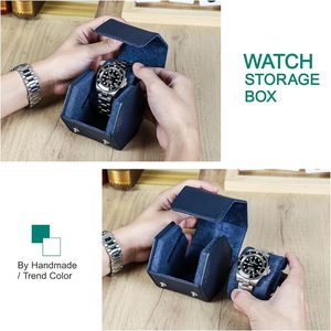 Étui de voyage pour montre en <span class=keywords><strong>cuir</strong></span> Saffiano, étui en <span class=keywords><strong>cuir</strong></span> pour 1 montre et bracelets précieux (bleu) - Product Image 3
