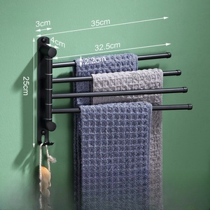 Porte-serviettes pivotant moderne mural en acier inoxydable noir avec crochets pour salle de bain, hauteur 7 pouces, design minimaliste - Product Image 4