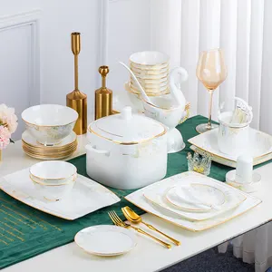 China Factory Teller Teller Goldrand Geschirr Sets Luxus Porzellan Royal Home Dekorative Hochzeit Geschirr