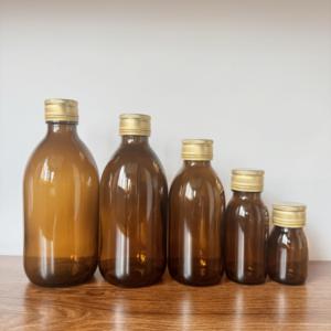 丸型経口咳止めガラス瓶100ml 200ml 250ml 300ml医薬品アンバー薬プラスチックアルミキャップ付き - Product Image 2
