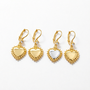 Boucles d'oreilles pendantes en laiton avec pendentif cœur et zircon, bijoux rétro polis pour femme, cadeau L - Product Image 1