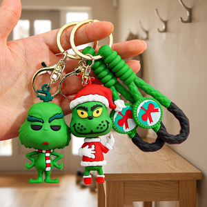 Porte-clés personnalisé en caoutchouc Grinch de Noël, pendentif monstre 3D dessin animé aux cheveux verts, impression par gravure 3,5cm*5cm, décoratif, style anime - Product Image 4