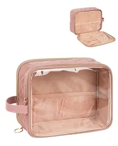 Relavel半透明方形化妆包内衣裸色粉色旅行化妆品收纳袋，便携式化妆品收纳袋