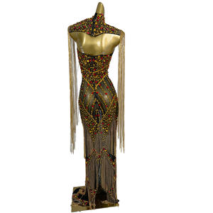 Vestido Maxi Feminino Longo com Franjas e Strass para Festa, Baile, Gala, Banquete, Noite de Gala, Traje de Cantora e Boate - Product Image 4