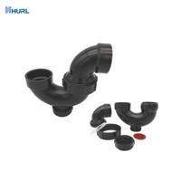 Sifón en P con Unión y Tapón de Limpieza, Accesorios de Tubería de ABS Negro para Drenaje, Aguas Residuales y Ventilación, SCH40, Accesorios Sanitarios