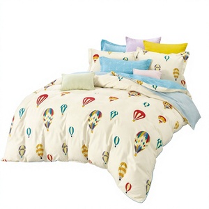Juego de Ropa de Cama Infantil de Algodón con Diseño de Globo Aerostático, Color Crema y Azul, para Envíos Directos en la UE, 3 Piezas - Product Image 1