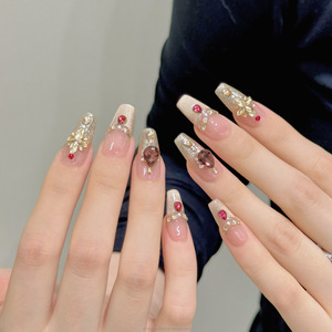 Faux ongles à presser, couleur chair, style français, effet œil de chat <span class=keywords><strong>rubis</strong></span>, longs et ovales - Product Image 3