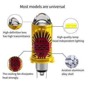 Faro LED Blanco con Chip H4 3570, 60W, 12V, Luz Alta/Baja, Lente Dual en Línea, 6500LM, Ajuste Universal para Motocicleta/Auto/Camión - Product Image 2