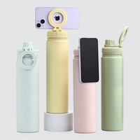 Gourde isotherme en acier inoxydable à double paroi de 24 oz avec paille intégrée, sans BPA, pour le sport, la randonnée, les voyages et la salle de sport