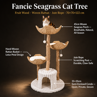 Arbre à chat minimaliste tout-en-un en bois massif, extra-large, multi-niveaux, avec griffoir en sisal et bois naturel, gain de place