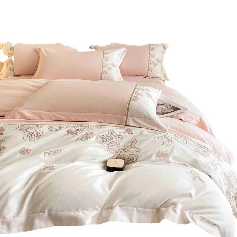 कॉटन ब्रश सिलाई चौड़े किनारे वाला चिपका हुआ कपड़ा कढ़ाई वाला बिस्तर चार-टुकड़ा सेट रजाई कवर