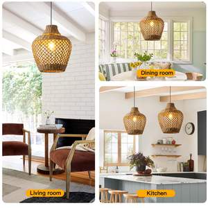 Luminaire suspendu bohème <span class=keywords><strong>chic</strong></span> en rotin tissé à la main en corde de chanvre osier <span class=keywords><strong>lustre</strong></span> de ferme suspendu au plafond pour îlot de cuisine - Product Image 4