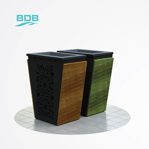 Tapa de cubo de basura resistente a la lluvia, material metálico duradero, modelo BDB P8, cubo de basura para calle con tapa abierta para exteriores, reciclaje. - Product Image 1