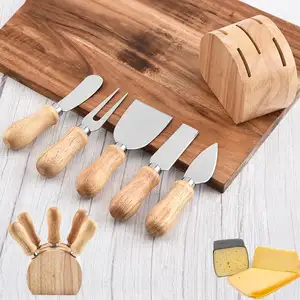 Spot Stainless Steel Cheese Butter Spatula 5-piece Gift Set Rubber Wood Knife Socket