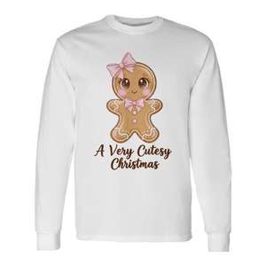 T-shirt à manches longues Coquette Gingerbread Pink Bow, un Noël très mignon - Product Image 1