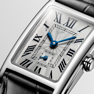 Ladies Rectangular Style Watch Polished Stainless Steel Case Embossed Leather Strap Roman Numeral Dial Subdial Longinesing - Product Image 5