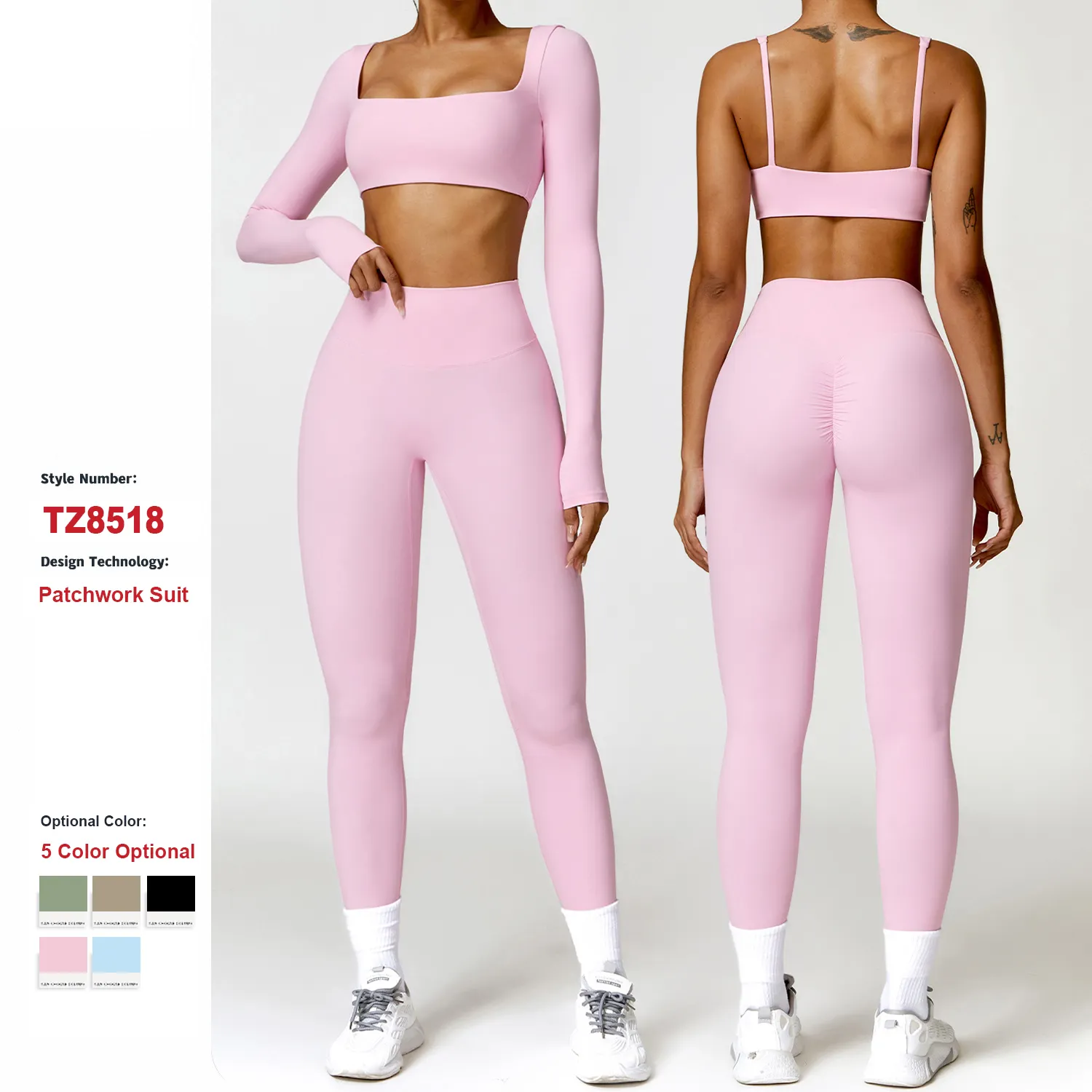 New Design Nylon Material Active Wear Gym Fitness Pants Sportswear High Waist Leggings Sports Bra Yoga Workout Sets For Women