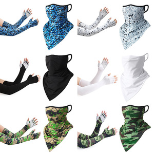 Cycling Arm Sleeves With Triangular Scarf Set UV Protection Breathable Outdoor Unisex Adult Ice Silk Face Mask - Product Image 1