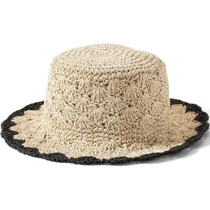 Sombrero de Rafia para Mujer FOXA con Borde de Color en Contraste, Protección Solar de Verano, Ala Ancha - Product Image 1