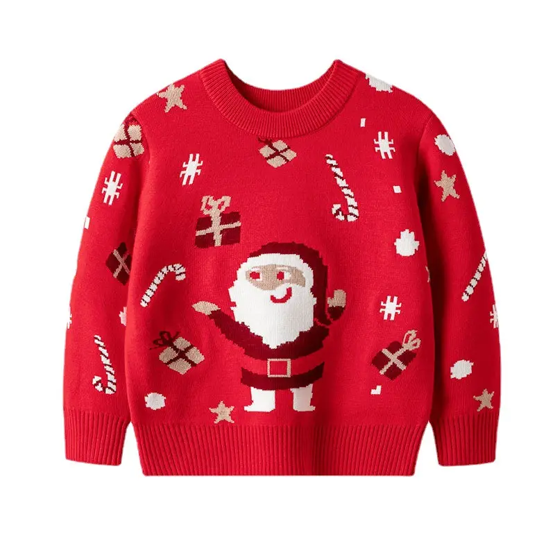 卸売FNJIAキッズセーター男の子と女の子の学校のセーター子供のためのクルーネック長袖プルオーバークリスマスセーター