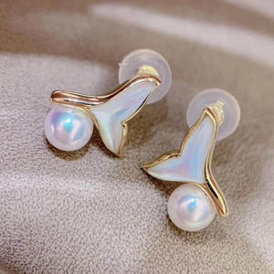 20621 S925 Silver DIY <b>Pearl</b> <b>Earrings</b> 6-8mm Beads with Empty Support Fish Tail 2021 New Collection Elegant DIY Jewelry Accessory - Product Image 2