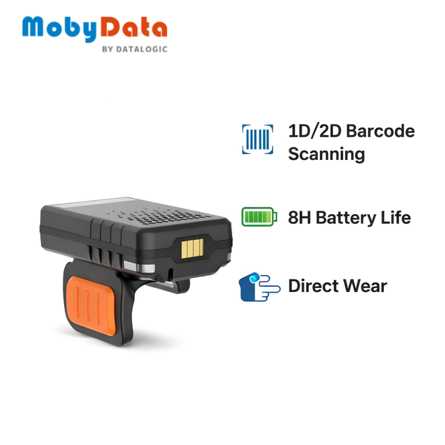 Mobydata RS300BT Portable 1D 2DWireless Barcode Reader Weared Finger Mini Scanner for Supermarket
