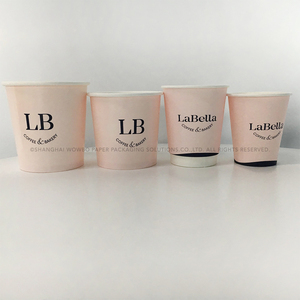 Gobelets à café jetables en papier à double paroi écologiques imprimés avec une silhouette d'arbre <span class=keywords><strong>LaBella</strong></span> Coffee & Bakery, couleur rose clair, vente en gros - Product Image 3