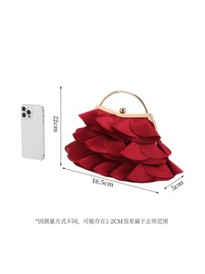 Bolso de Noche Multicapa Color Vino Tinto con Pétalos, Cadena de Metal, Bolso de Mano para Novia, Vestido Formal, Cartera Floral - Product Image 5
