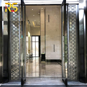 Puerta de entrada de acero inoxidable de lujo moderna con método de apertura de empuje y tracción de vidrio para apartamento de hotel - Product Image 2