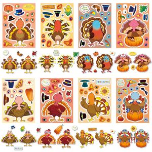 Adesivo Originale per il Gioco del Cambio Faccia della Tacchino di Ringraziamento, Adesivo Puzzle Fai-da-Te con Cartoni Animati Carini per le Festività - Product Image 2