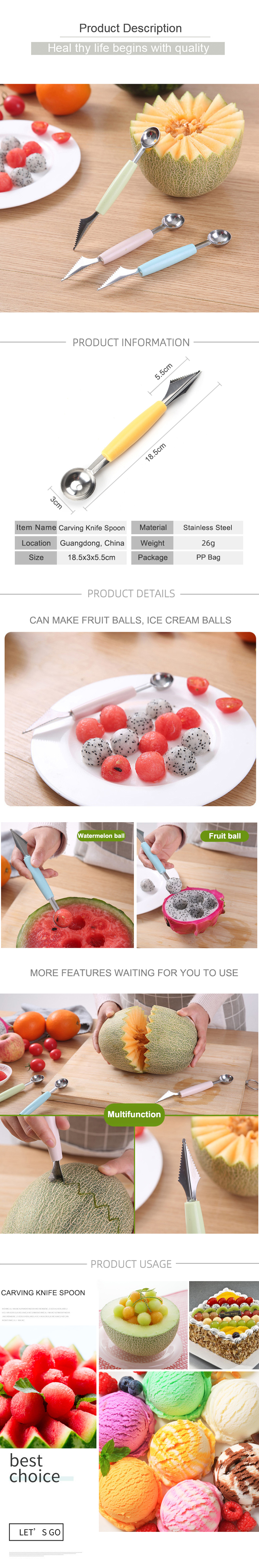 stainless steel watermelon ball digger kitchen carving knife Fruit Ball Digger Multifunctional fruit digging spoon platter digge