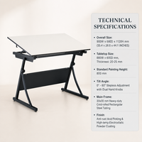 Bureau de dessin inclinable professionnel avec surface mate anti-reflet pour studio de conception technique, fournitures pour projets institutionnels