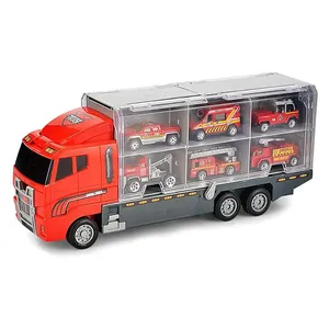 7 En 1 Die-Cast Fire Engine Vehicle Mini Rescue Emergency Fire Truck Toy Set en Carrier Truck