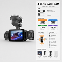 Caméra embarquée 4 canaux 360° 1080P à quatre objectifs avec Wi-Fi, vision nocturne, WDR et surveillance de stationnement 24h (avant, arrière, gauche, droite)
