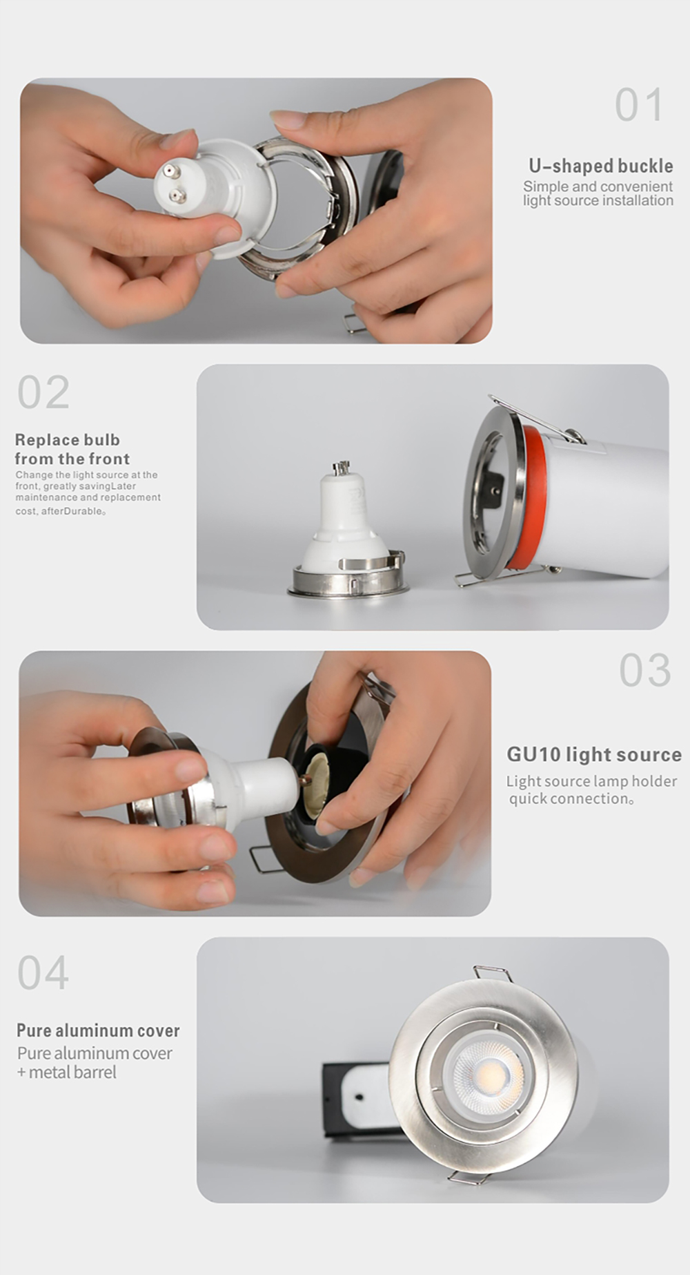 Recessed Gu10 Fire Rated Downlights Diecasting Aluminium 90mm Cutting