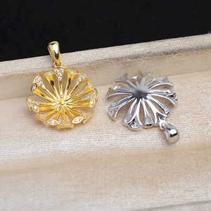Pendentif tournesol en argent S925, accessoires de bricolage, base semi-finie vide de 25 mm, acier inoxydable JG5935 - Product Image 3