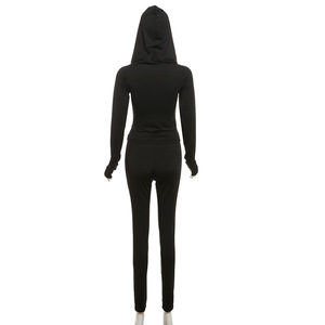 Conjunto de Dos Piezas con Pantalón para Mujer con Logo Personalizado Ropa de Otoño 2024 Chaqueta con Capucha de Color Sólido y Leggings para Fitness Chándal Ajustado - Product Image 3