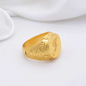 Initial J Signet <b>Brass</b> Ring 18k Gold Plated Alphabet Custom <b>Letter</b> Wholesale Ring For Men - Product Image 4