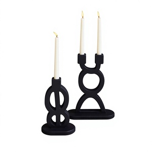 <b>Set</b> of 2 Black Wooden Taper <b>Candle</b> Holders for Home Living Room Dining Room or Hotel for Christmas Decorations - Product Image 1