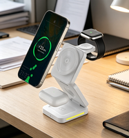 Support de chargeur de téléphone magnétique sans fil pliable 3 en 1 portable, chargeur sans fil 15W, charge rapide pour iPhone/iWatch/AirPods