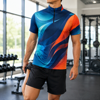 T-shirt d'entraînement personnalisé à col montant semi-zippé pour homme, séchage rapide, 100 % polyester, imprimé par sublimation, idéal pour la gym et l'entraînement, impression intégrale