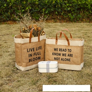 Custom logo Sublimation Blank Printed Linen <strong>Wholesale</strong> <strong>Jute</strong> <strong>Tote</strong> <strong>Bags</strong> with Pocket and Zipper - Product Image 4