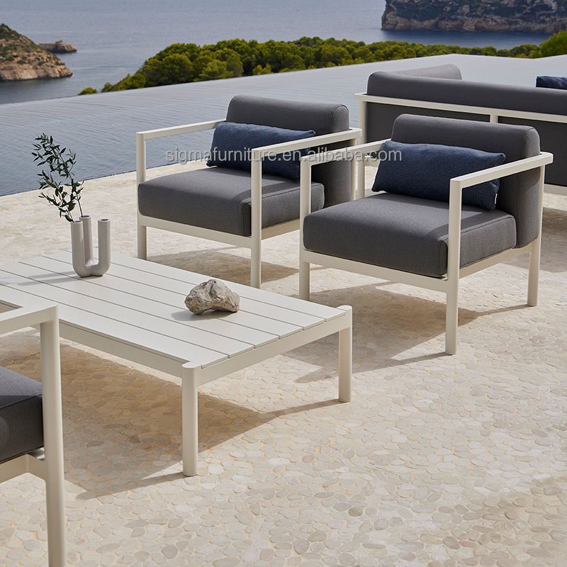 New Arrival Nordic Powder Coated Aluminium Outdoor Living Armchair Patio Furniture Single Lounge Chair